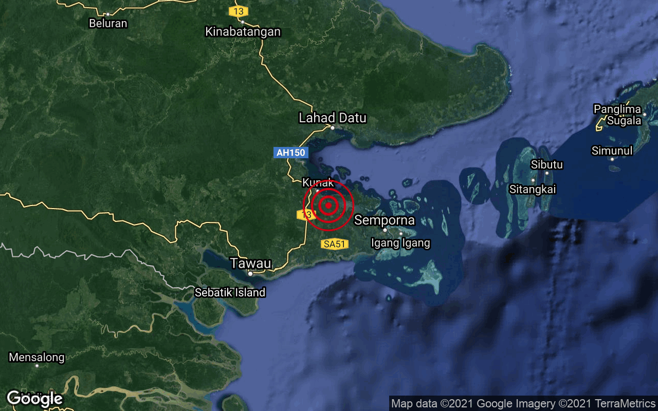 Gempa bumi lemah 3.2 magnitud di Semporna