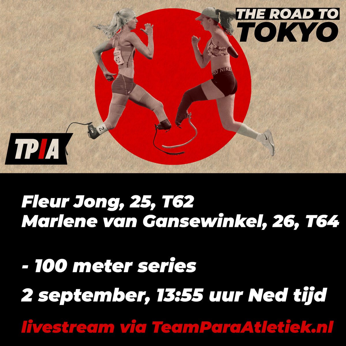 Vanmiddag gaan Marlene en Fleur de series 100m rennen!

#para #paraathlete #paraathletics #parasport #paralympics #paralympic #paralympicgames #paralympics2020 #paralympics2020tokyo #tokyo2020 #tokyo202one #tokyoparalympics #teamparaatletiek <a href="/NOSsport/">NOS Sport</a> <a href="/teamnl/">TeamNL</a>
