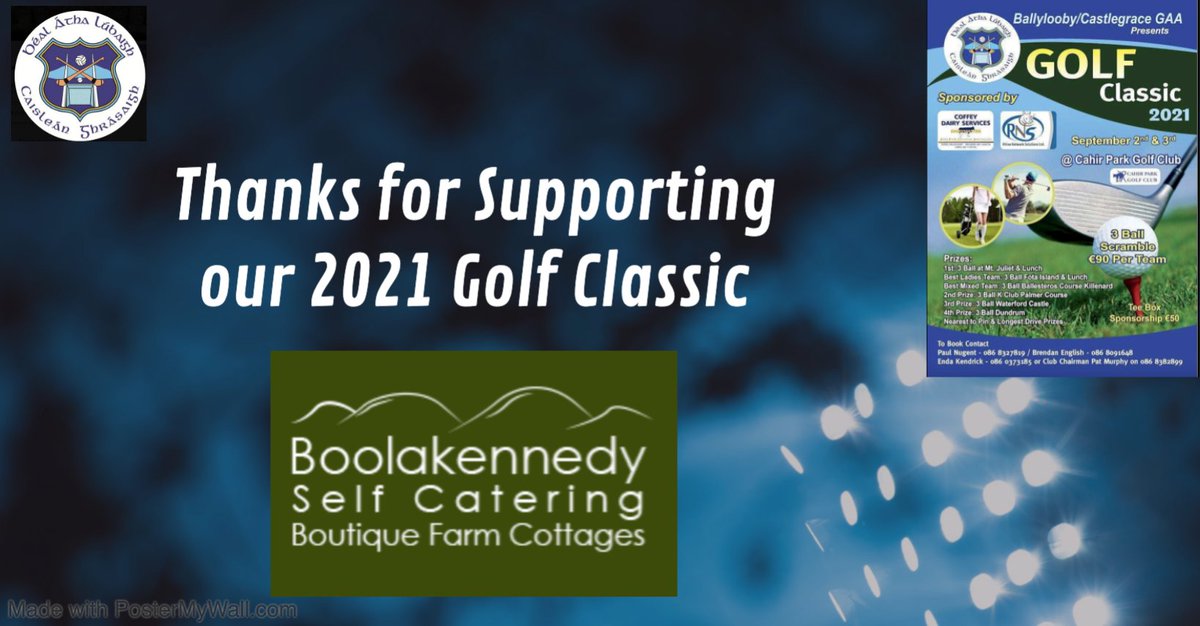 We would like to thank Boolakennedy Self Catering for contributing to our upcoming Golf Classic.

Check out their Facebook here - facebook.com/Boolakennedy

Check out their website here - boolakennedy.irish