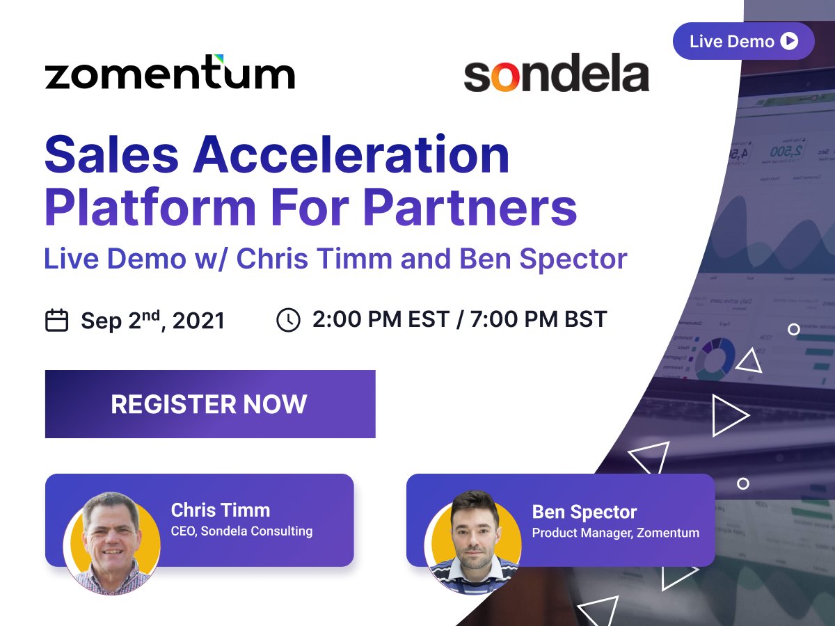 LAST CHANCE to join Zomentum's Exclusive Live Demo and learn how to accelerate your sales process with 1 simple switch. I will be joined by Ben Spector, Product Manager at Zomentum.

Date &amp; Time: 2 Sep 2021, 2:00 PM EST

Register for your place below:

buff.ly/2WsD4AF
