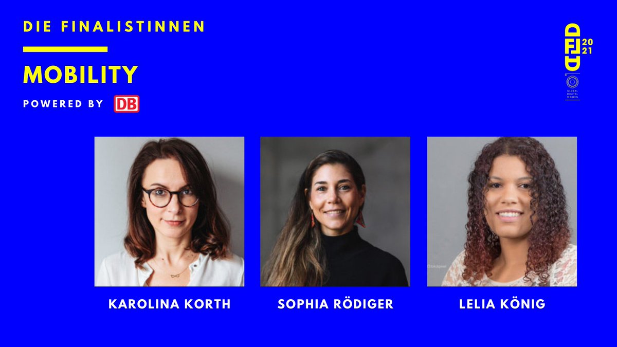 Nach einer spannenden Jurysitzung stehen unsere Finalistinnen des diesjährigen Digital Female Leader Awards fest! Wir freuen uns sehr, die ersten drei Frauen der Kategorie #Mobility vorstellen zu dürfen: 

Karolina Korth, Sophia Rödiger &amp; Lelia König 💙 
#journeytodiversity