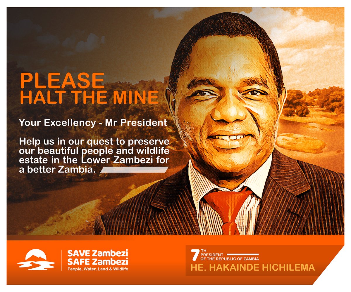 We appeal to President <a href="/HHichilema/">Hakainde Hichilema</a> to halt the controversial open-pit copper mine in the pristine Lower Zambezi National Park. 
Join the movement to stop mining in the Lower Zambezi. Sign the petition: change.org/SaveZambeziSaf…
 #HH #Bally #SaveZambeziSafeZambezi