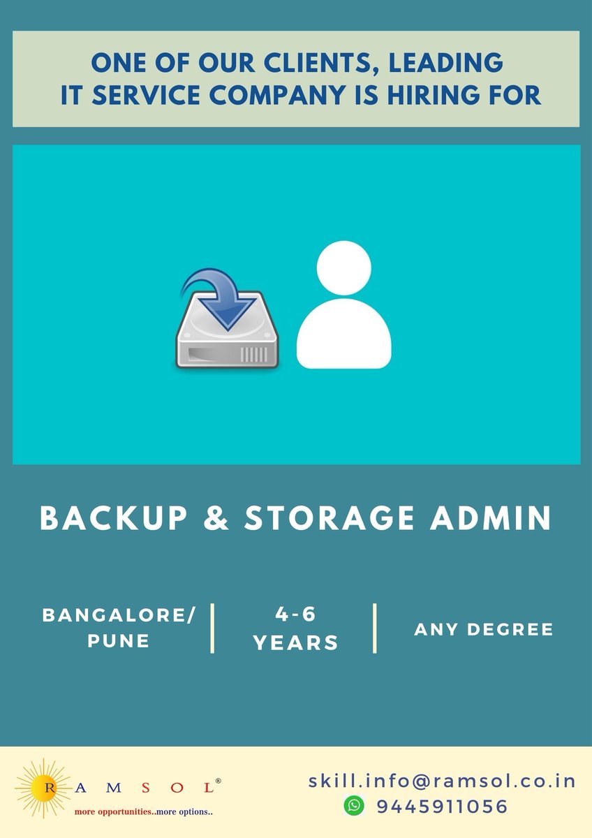 ramsolcorp's tweet image. Hiring for the role -  Backup & Storage Admin 
#Backupandstorageadmin #storageadmin #adminjobs #developerjobs #jobforfreshers  #interview  #interviewsuggestions #indianjobs #jobsinindia #jobs #job
Link - youtu.be/mpstRvhB1EU