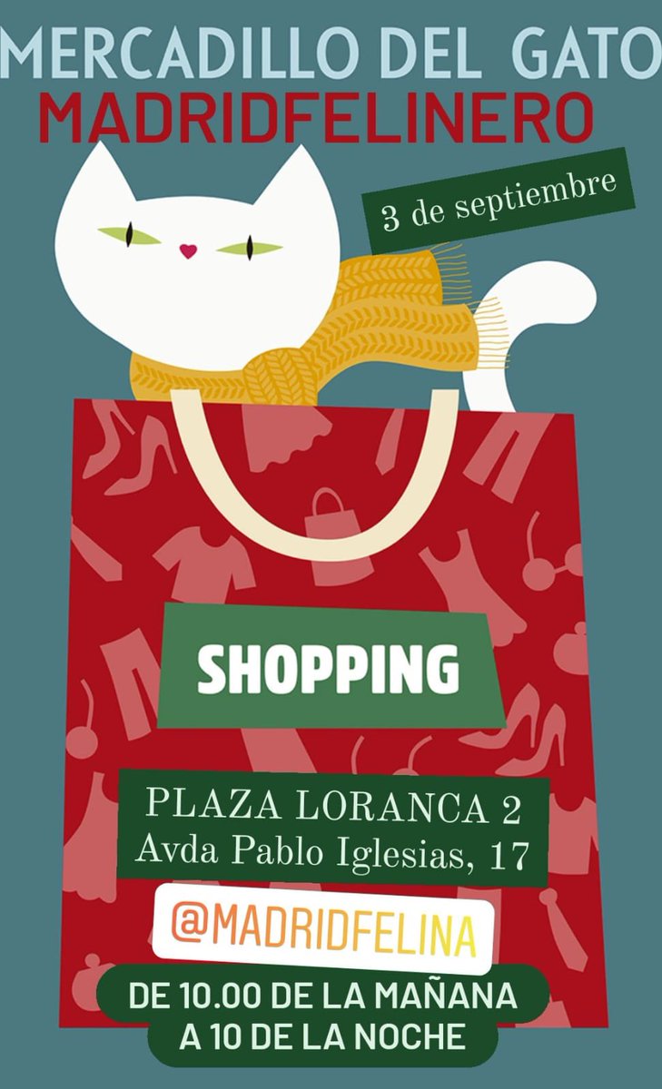 madridfelina's tweet photo. ¡Mañana tenemos Mercadillo #Madridfelinero! ☺️☺️. 

De 10 de la mañana a las 10 de la noche estaremos en el Centro Comercial Plaza Loranca 2 de #Fuenlabrada 

¡Os esperamos amigos! https://t.co/57FFraxWaQ