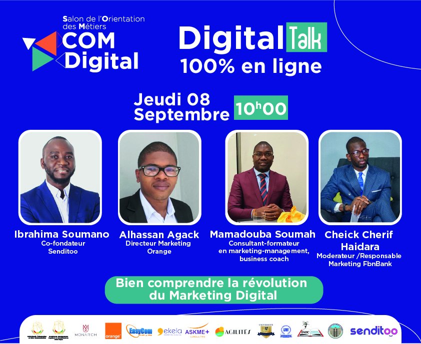MonarchAcademyA's tweet photo. Le #DigitalTalk sous le thème : Bien comprendre la révolution du marketing digital, sera animé par des experts en marketing, le 08 septembre à 10h.

Inscrivez-vous dès maintenant sur  https://t.co/kdHPj7QHAZ 
#SalonComDigital #orientation #communication #digital #LaComEstunMetier https://t.co/9ktvnkMUaF