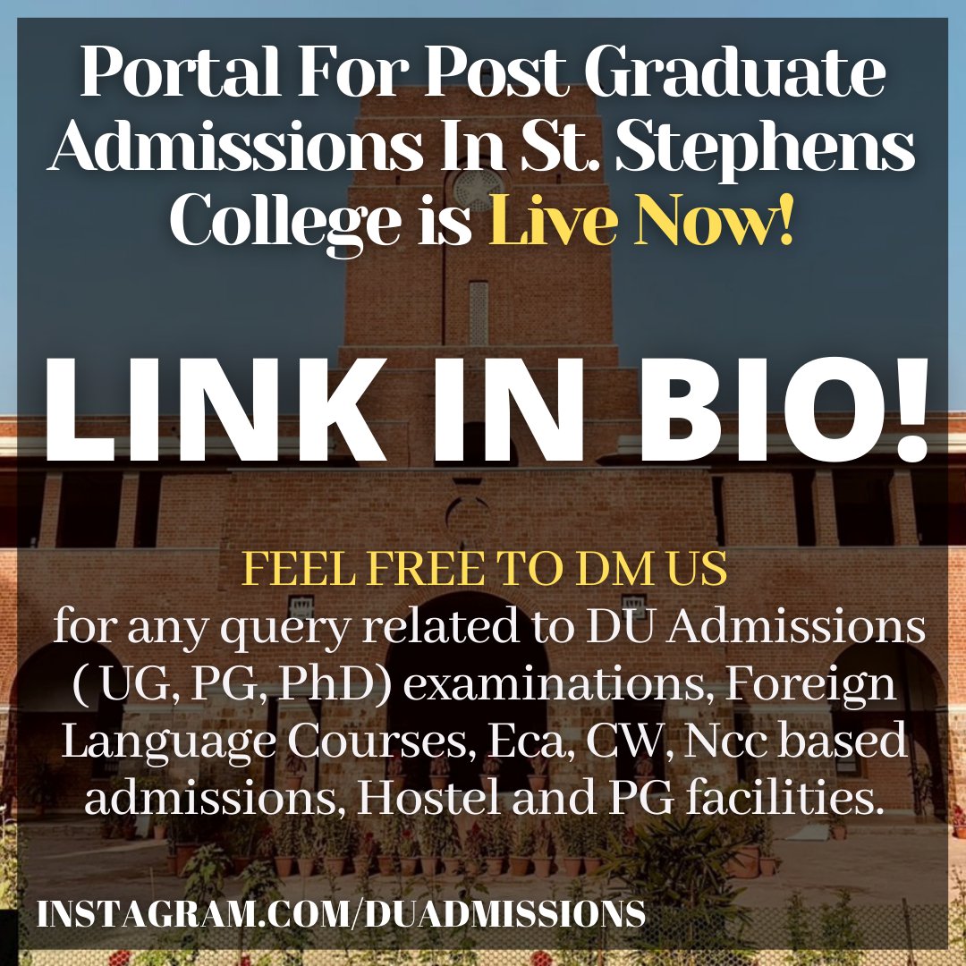 Theduadmissions's tweet photo. https://t.co/fxbAddDNmP

✨*The Registration Portal for Postgraduate Admissions is St. Stephen's College is Live Now!*✨

📲*Feel free to DM for Queries*📲

Regards 
*Admin (Duadmissions Instagram Page)*

#du #delhiuniversity #stephenscollege #Postgraduate #Duadmissions #Delhi https://t.co/WbmBFnn5cI