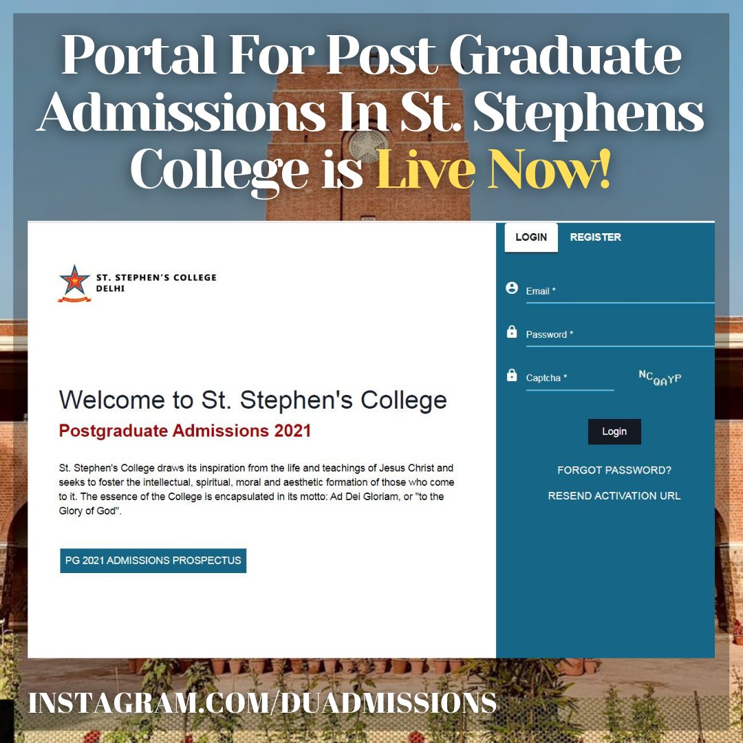 Theduadmissions's tweet photo. https://t.co/fxbAddDNmP

✨*The Registration Portal for Postgraduate Admissions is St. Stephen's College is Live Now!*✨

📲*Feel free to DM for Queries*📲

Regards 
*Admin (Duadmissions Instagram Page)*

#du #delhiuniversity #stephenscollege #Postgraduate #Duadmissions #Delhi https://t.co/WbmBFnn5cI