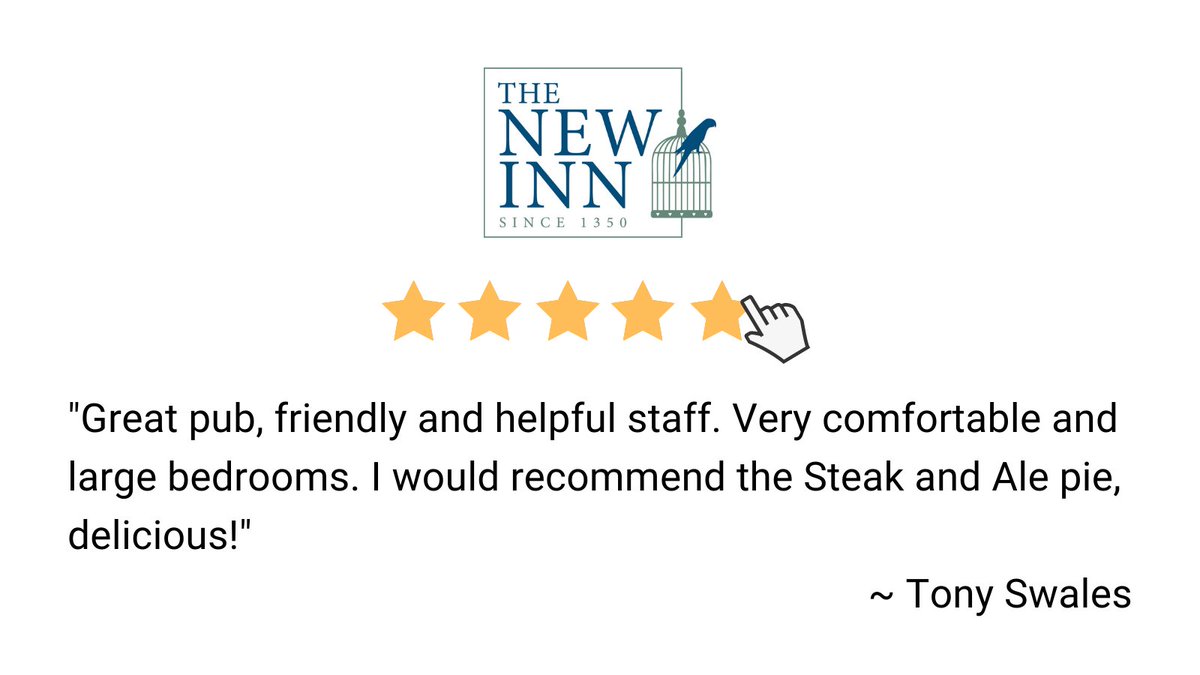 “Great pub, friendly and helpful staff. Very comfortable and large bedrooms. I would recommend the Steak and Ale pie, delicious!” ~ Tony Swales.

Tony, it was a true pleasure and we look forward to seeing you again soon.