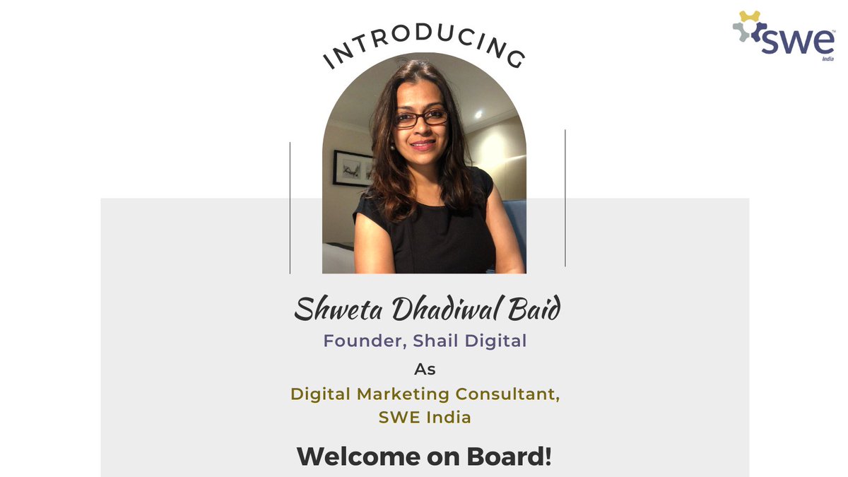 With over 14-years of varied industrial experience, Shweta Dhadiwal Baid started her own Digital Marketing agency - Shail Digital!

In 2020, Shweta was listed as TOP 10 Women Marketers to watch in India by CEO Insights magazine.

#SWE #SWEIndia #Newhire #marketingconsultant