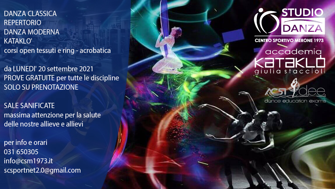 CSMerone's tweet photo. 👉 DANZA CLASSICA  👯
👉 REPERTORIO 💃
👉 DANZA MODERNA 🎶
👉 KATAKLO' corsi open tessuti e ring - acrobatica 💪
🏡 SEDI A MERONE ED ALBAVILLA 🏡
📝 da LUNEDI' 20 
PROVE GRATUITE SU PRENOTAZIONE
SALE SANIFICATE

per info e orari 
031 650305
info@csm1973.it
scsportnet2.0@gmail.com https://t.co/qtEpikCaNS