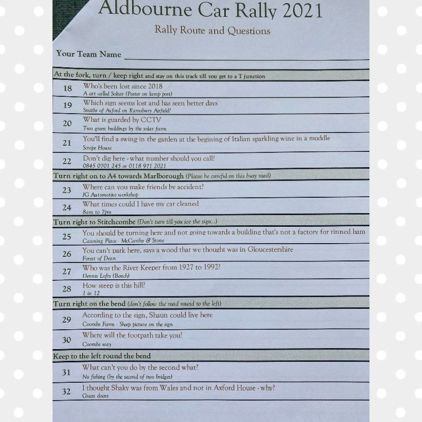 ALDCarnival's tweet photo. ANSWERS FROM THE CAR TREASURE HUNT #aldbourne https://t.co/69R1WaaPxL