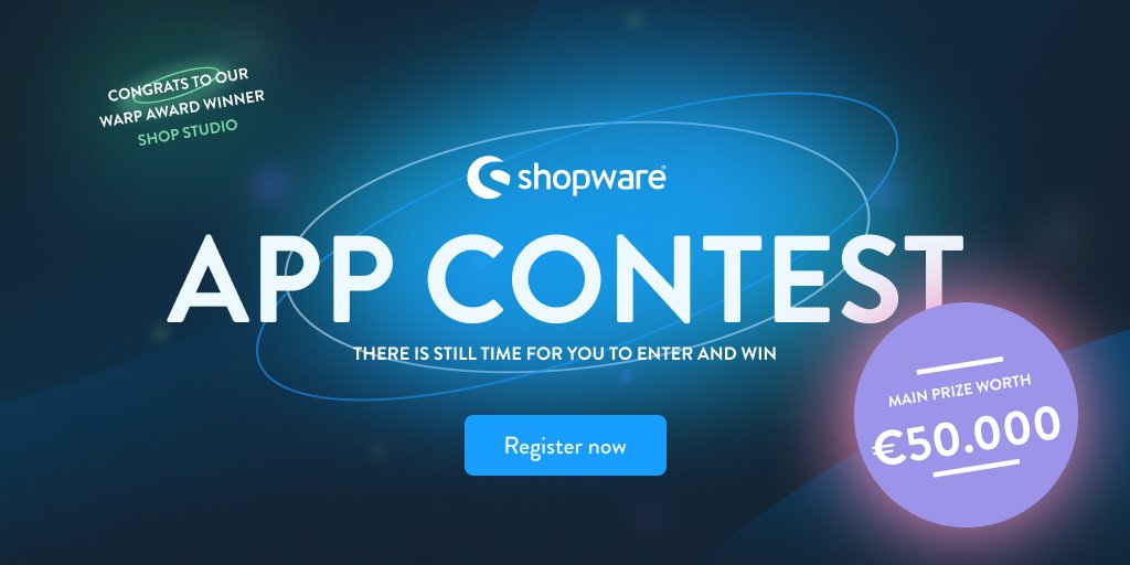 shopware's tweet photo. Congratulations again to @shopstudiotech for winning our Warp Award - our special prize for the fastest app developers in our #AppContest! And it's not over yet - there is still time to enter and win! Find out more about it here:
https://t.co/2j8r3UCvLS https://t.co/F9gOzFNX53