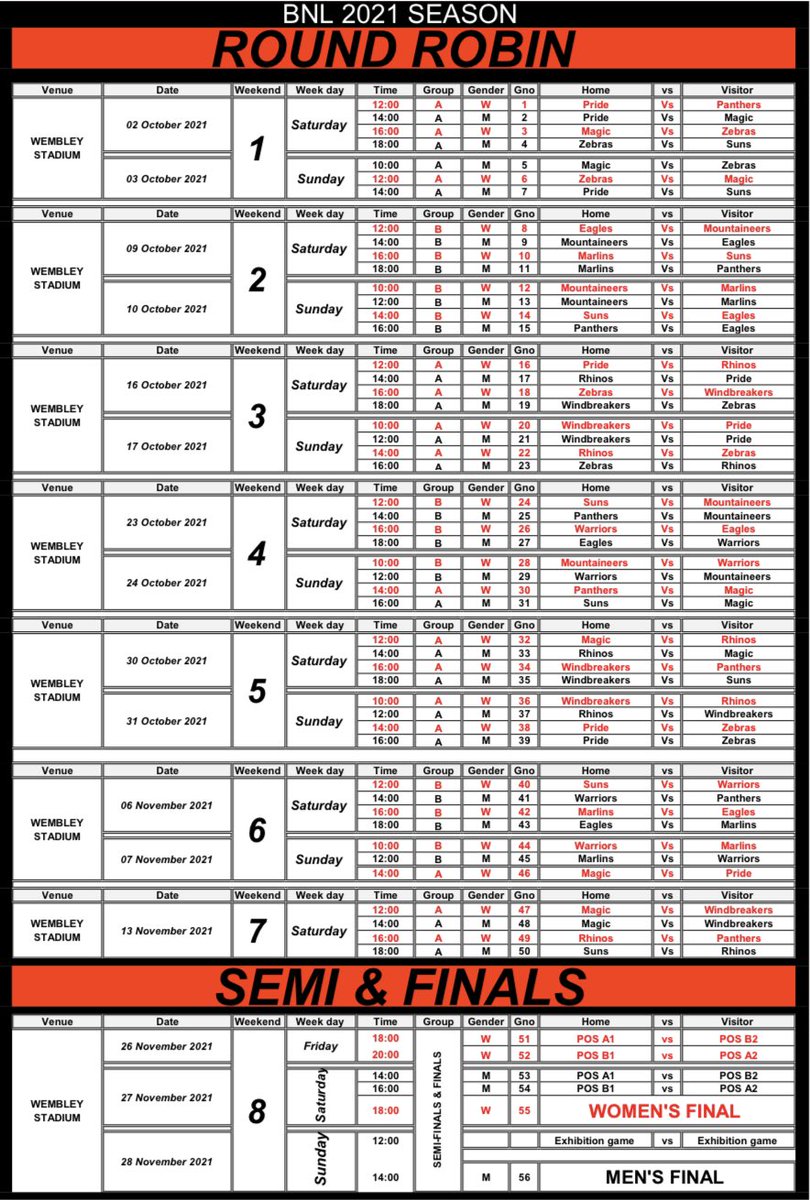 Ladies and gentlemen, the wait is over! The much awaited 2021 BNL season schedule is here! It’s time to rally your troupe and get behind your favorite teams.
#BNL2021