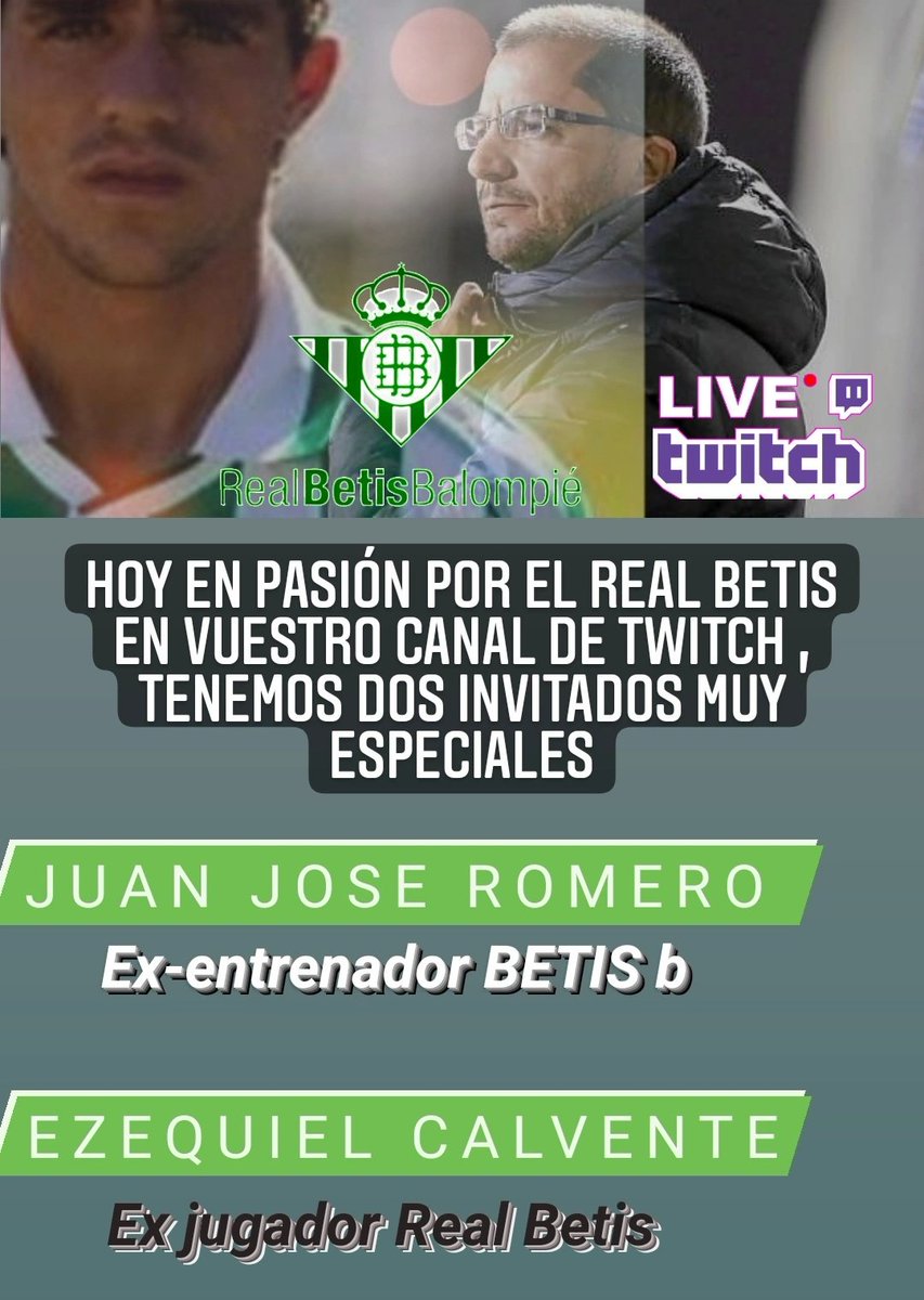 AlvaroCarrellan's tweet photo. Os esperamos a las 19:15 en vuestro canal de twich Pasión por el Real Betis. Análisis de las listas,A y B, para la @EuropaLeague con el hombre que los ayudo en su formación @jjromerog5 y con un ex futbolista del filial al que le desearemos una pronta recuperación @ezequielcalven1 https://t.co/kuLUAcadpW