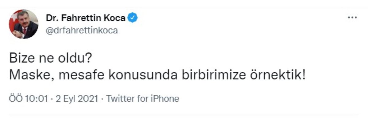 journealist's tweet photo. Sağlık Bakanı Fahrettin Koca, artan vaka ve can kayıplarının ardından sosyal medya hesabından paylaştığı mesajla isyan etti.
#medicaljournealism  #FahrettinKoca #mesafe #maske #SağlıkBakanı https://t.co/joKyJmlWrR