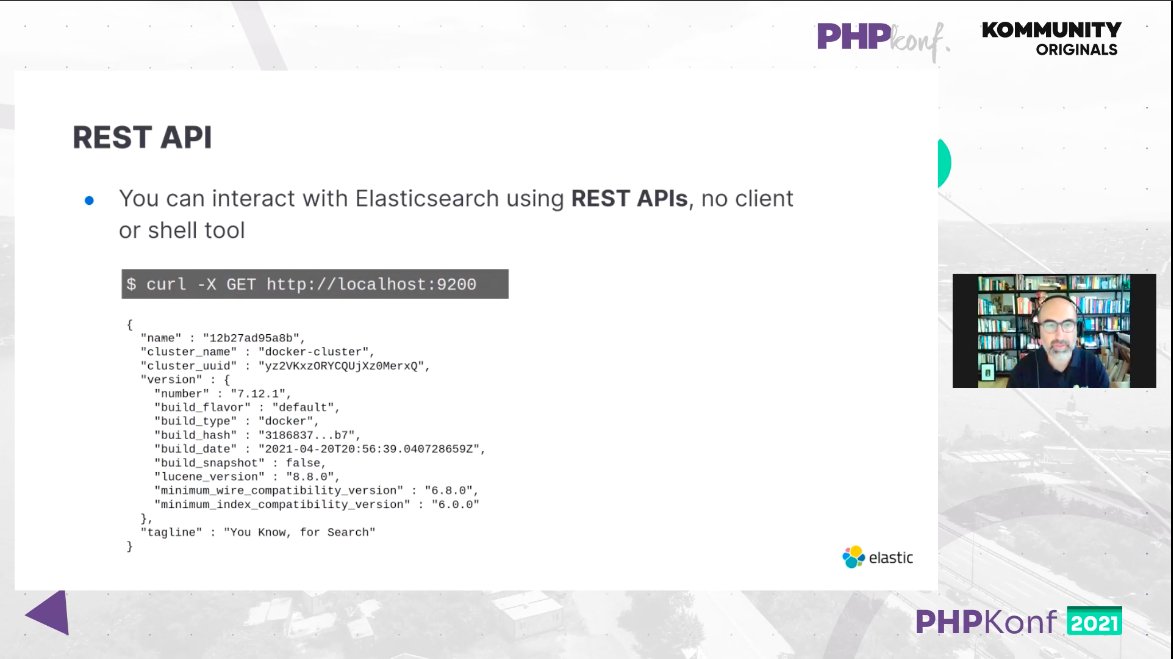 Kommunitycom's tweet photo. Programming #Elasticsearch with PHP, some new features and a future of Elasticsearch with @ezimuel at #phpkonf2021💻 https://t.co/rosB3VM4tH