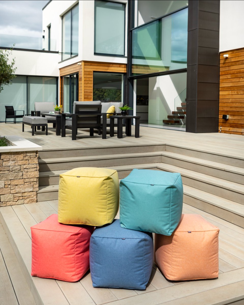 Inject a touch of colour into your garden furniture with our collection of bright and fun pouffe's. Great for throwing out onto the lawn or adding some extra seating for all your summer soiree's. Made with shower proof material just in case you get caught out by the rain. ☀️