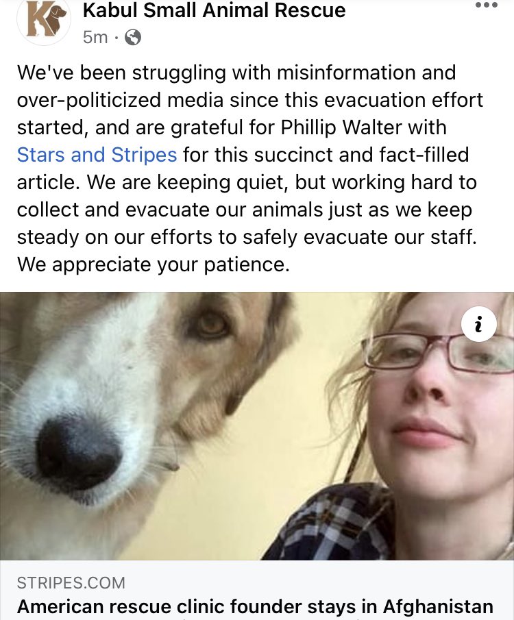 Here’s the latest #Facebook #update from @KSAnimalRescue 
“‘I didn’t ask to move animals instead of people. I said let’s move them in addition.’”
#KabulSmallAnimalRescue #savetheanimals #savetheallies #rescuemission #joebiden <a href="/POTUS/">President Donald J. Trump</a> #kabul #workingdogs  

stripes.com/theaters/middl…