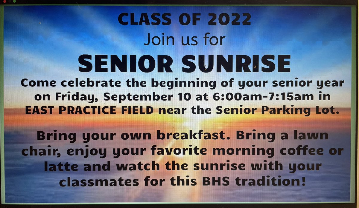 Senior sunrise is coming! <a href="/BwickSeniors/">Brunswick Class Officers 2022</a> <a href="/BHSPetryAP/">Mrs. Petry</a> <a href="/BCSDBrunswickHS/">Brunswick High School</a>
