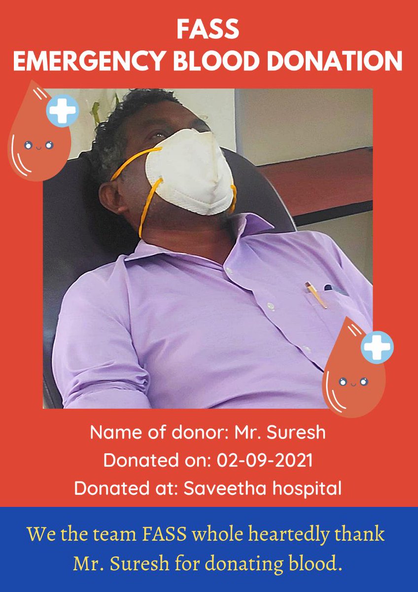 fasstrust's tweet photo. Today Mr.Suresh fulfilled an emergency blood requirement at Saveetha Hospital.

#emergency #blooddonation #FASS #Volunteering #Sriperumbudur https://t.co/z8MQiR0tQi