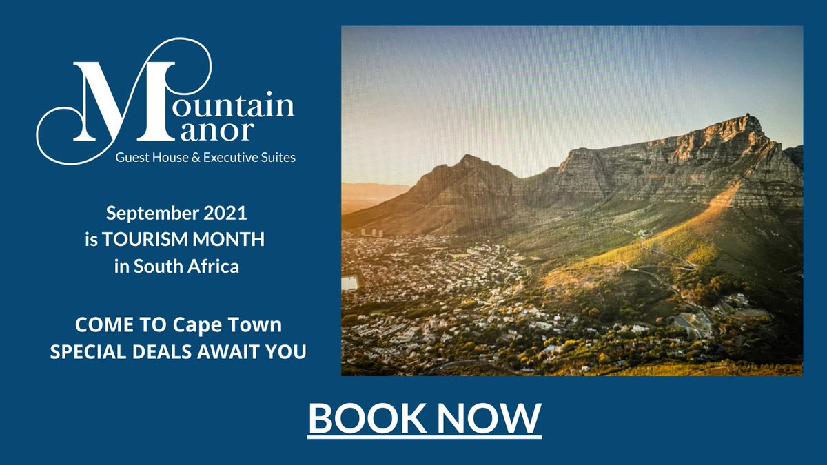 MountainManor's tweet photo. SPECIAL DEALS await you this Tourism month of September 2021.
30% discount-breakfasts, massages, beauty treatments all available on-premises.
FREE botle of red/white wine
BOOK: https://t.co/hGyZsckmbZ
promocode=TOURISMONTH

#tourism #guesthouse #CapeTown #Tourismmonth https://t.co/AjwMQvZzCf