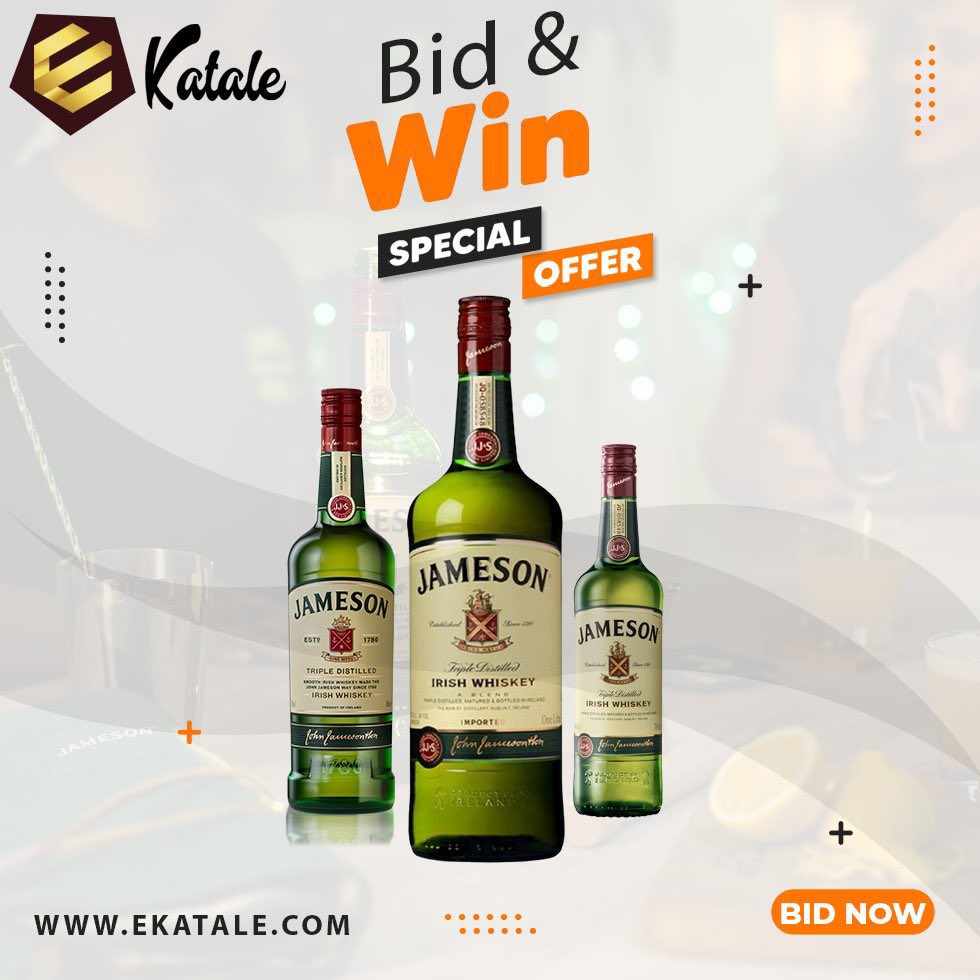 eeprimon's tweet photo. Bid and Win a #Jameson Whiskey Bottle with @ekatale1
Simply Visit the Ekatale Website via https://t.co/c8anlJ4Pr2 & Choose the Bottle you wish to bid on.
Winner will be announced on Friday. DM @ekatale1 for any questions.
#BidandWin with #Ekatale https://t.co/xrTgMKlFcL