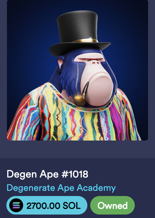 I'm selling my Notorious B.I.G <a href="/DegenApeAcademy/">Degenerate Ape Academy</a> , if you RT this tweet and a real collector buys its after. I will ask <a href="/crypturco/">3nes</a> to randomly select 1 winner from RT'd accounts.

Winner will take 69 $SOL right after the sale! 

solanart.io/search/?token=…