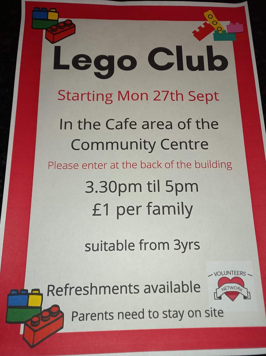 Volunteersnw's tweet photo. New Lego club. Only £1 per family come and have fun. Mega blocks also available for younger children.

#eastbourne #eastsussex #volunteersnetworkcic #langneyvillage #langneycommunity #langney #langneycommunitycentre #langneycommunitycafe #legoclub https://t.co/RnweVogLPI