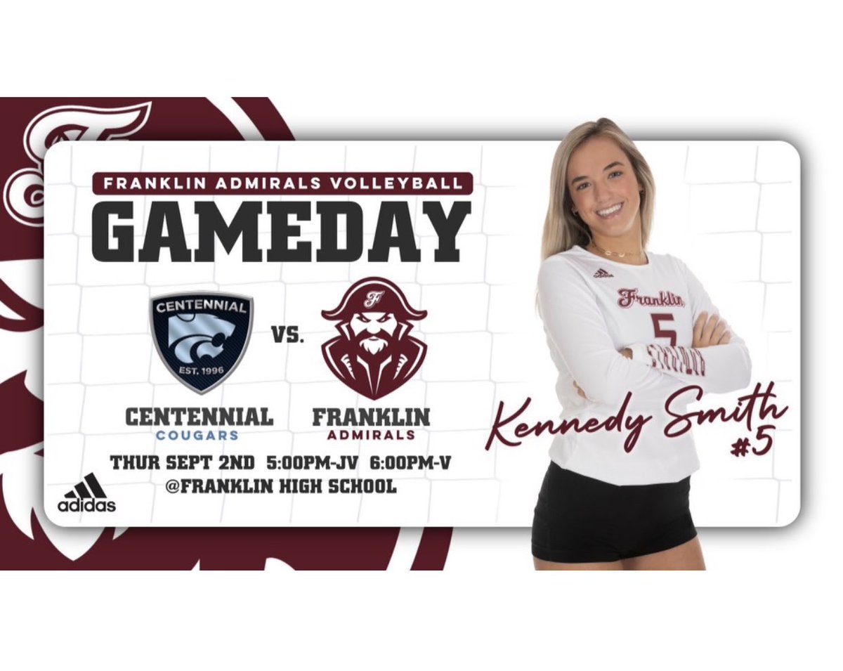 FranklinHSvball's tweet photo. GAME DAY! FHS Volleyball vs Centennial! Go Admirals! https://t.co/RvodrrGrkR