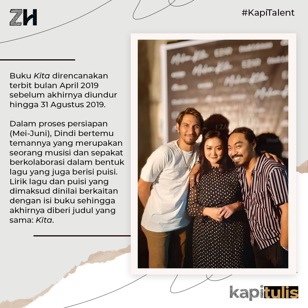 kapitulis's tweet photo. Akhir Agustus lalu menandai berlangsungnya dua tahun sejak peluncuran buku/lagu berjudul "Kita" dari @dindilekstami. Tentu, kebanggaan ini tak akan pernah padam karena, ya ampun, kata-katanya ngena banget! ๐ญ๐
Selamat dua tahun, Kak Dindi~
#KapiTalent https://t.co/3Wx47GsKLR