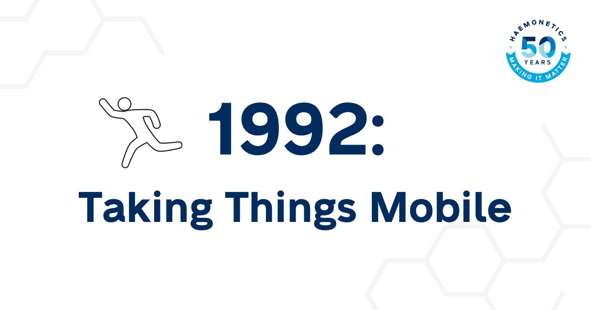HaemoneticsCorp's tweet photo. In 1992 Haemonetics was going mobile (and no, we're not talking about cellphones). This was the year we brought the MCS® mobile apheresis system to life, making it possible to provide blood component therapy outside of a hospital. #50YearsofHAE https://t.co/jiKSCl4kqS