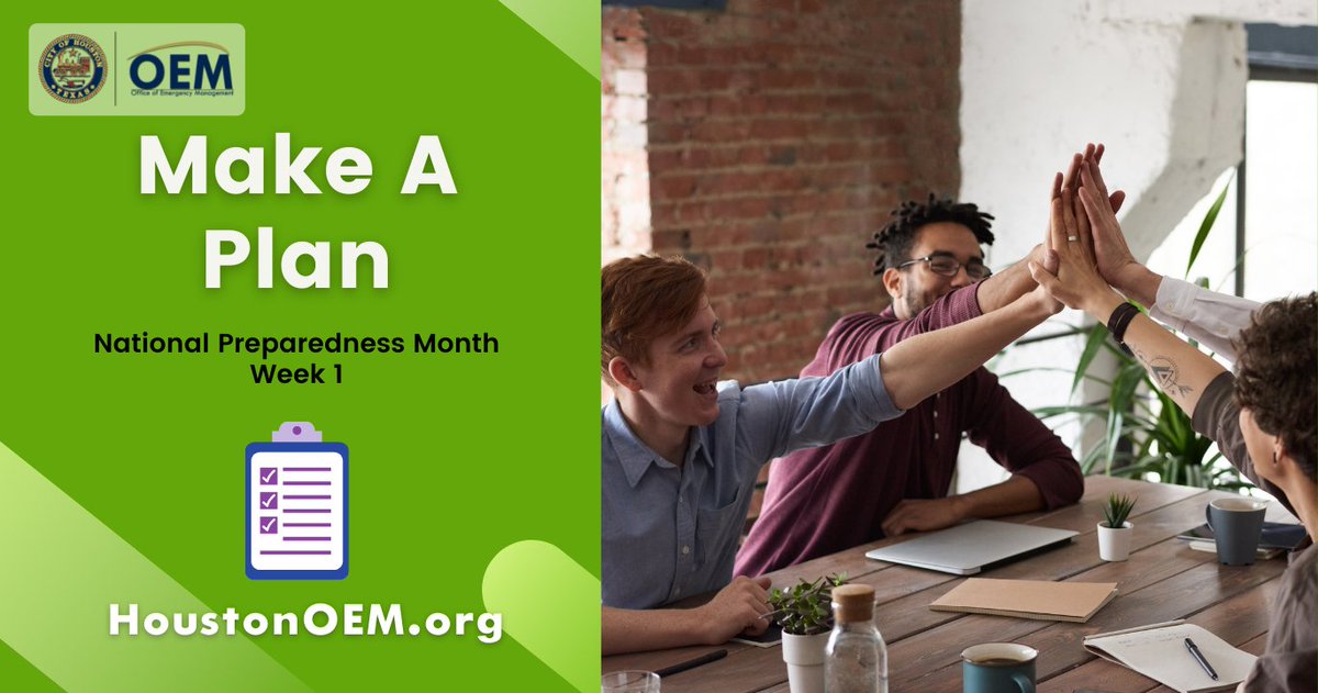 HoustonOEM's tweet image. Week 1 of #NPM2021 is all about planning! 
Go online and check out ready.gov/plan to get started today. Remember, disasters can’t plan ahead but YOU CAN.