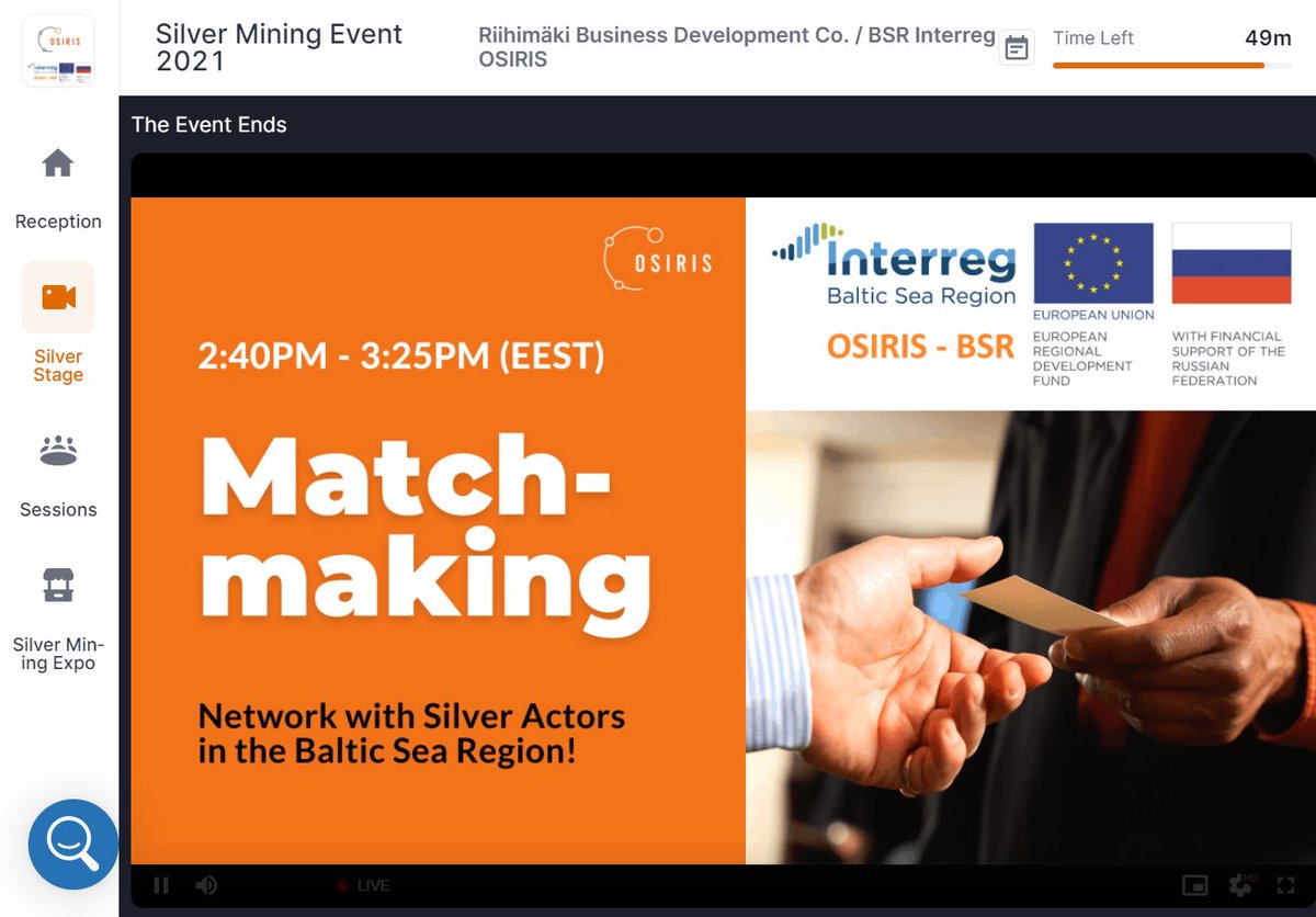 Join the #SilverMiningEvent2021 Matchmaking now!

Connect with the Silver Economy actors around the Baltic Sea region!

Join now: app.hopin.com/events/silver-…

<a href="/InterregBSR/">Interreg Baltic Sea Region</a>  #OSIRISInterregBSR #Smartspecialization #Silvereconomy #matchmaking