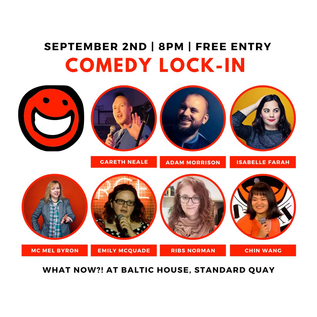MUCHLAUGHTER25's tweet photo. TONIGHT - Comedy Lock-In! Thurs Sept 2nd. What Now?! at Baltic House #Faversham ME13 7BS

Join us for @RibsNorman's monthly comedy club tonight at 8pm, hosted by the marvellous @TheMelByron. Six hilarious acts including two male comedians. Who said men couldn't be funny? ;) https://t.co/AeYew6ABxS