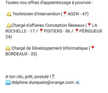 marielaureau's tweet photo. 📣 Job alert, RENTREE 2021 !
🔍 Tu recherches un contrat d'alternance réseaux et télécommunications ? 
🔍 Tu as envie de travailler dans un Groupe Top Employer Global 2020 ?
Rejoins l'aventure @ORANGE, à l'Unité d'Intervention Sud-Ouest !
@OrangeNvAquit @delphdurepaire https://t.co/bYSktAfWRB