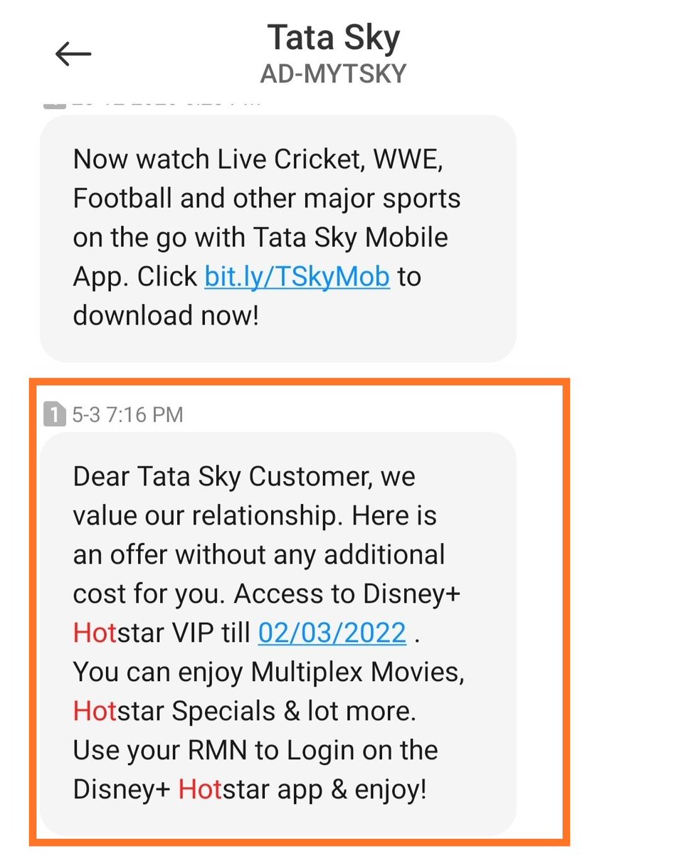 satty_ray's tweet photo. @TataSky  please verify is this a valid message from Tata Sky (image attached) and if yes then why i am not getting the benefits. The customer care is giving n no of excuses. https://t.co/nga6HRYVqn