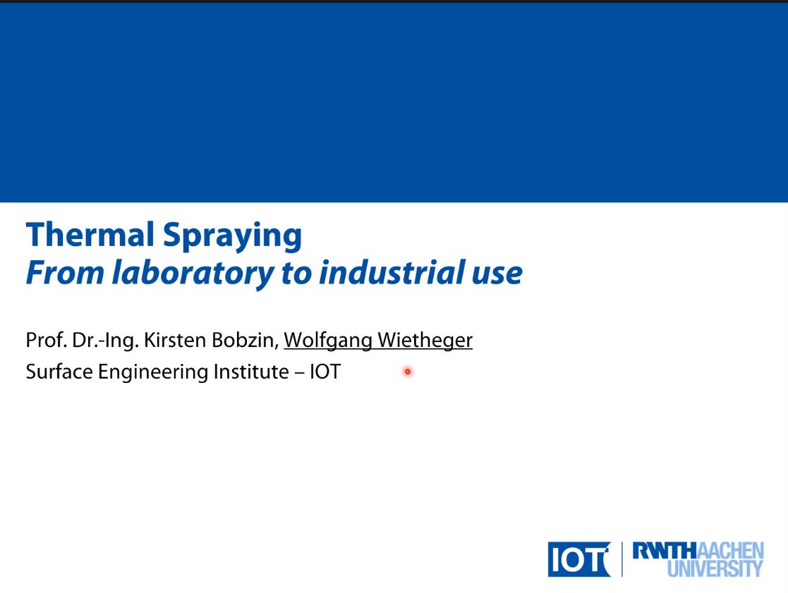PerforMat_net's tweet photo. Chief Engineer Wolfgang Wietheger @RWTH Aachen University presented potential of high velocity flame spraying for novel wear and corrosion protection. Moreover, he showed examples of utilizing thermal spray coatings in sliding bearings and offshore components.
#PerforMat webinar https://t.co/teHwERJFRw