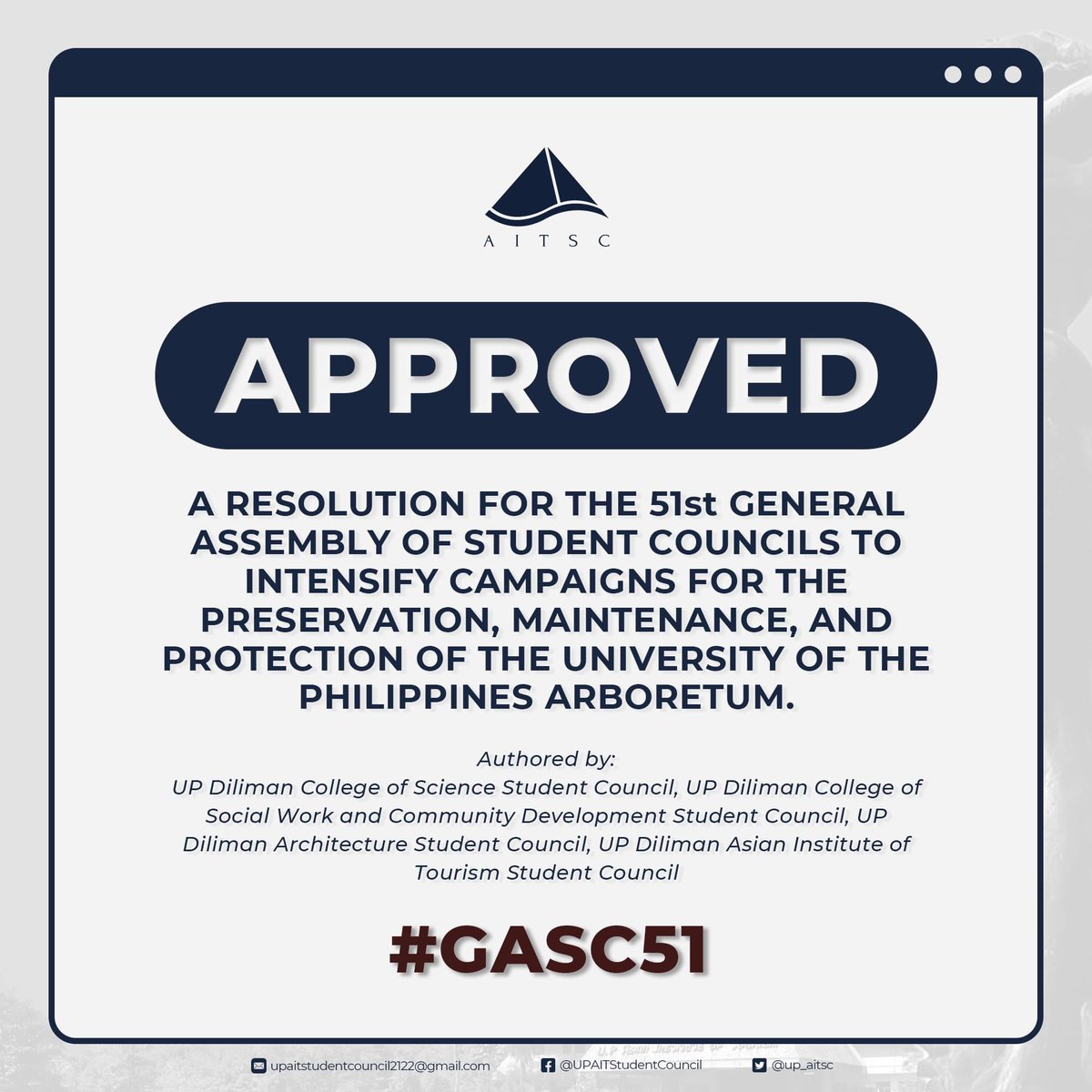 up_aitsc's tweet photo. #GASC51: Last August 31 and September 1, 2021, the 51st General Assembly of Student Council approves GASC Resolution No. 2021-10 and GASC Resolution No. 2021-25, co-authored by the UP Diliman Asian Institute of Tourism Student Council. https://t.co/gF5VRzPiCr