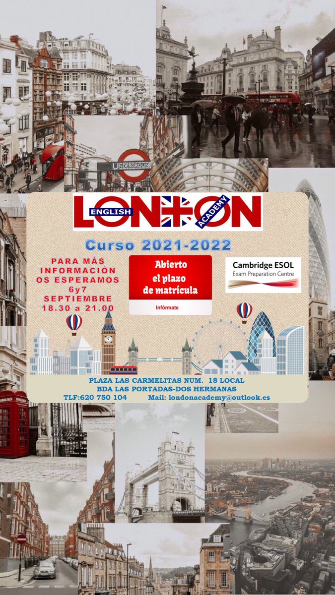 LondonAcd's tweet photo. Comenzamos las clases, 8 de septiembre, estaremos día 6 y 7 para atenderos en horario de tarde, y como Novedad, Curso de Inglés para Preescolar.
#DosHermanas #ingles https://t.co/87sWYTCEbP