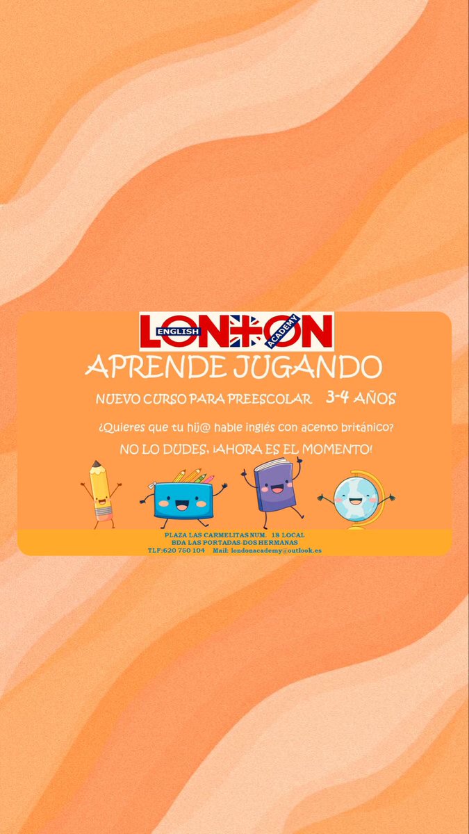 LondonAcd's tweet photo. Comenzamos las clases, 8 de septiembre, estaremos día 6 y 7 para atenderos en horario de tarde, y como Novedad, Curso de Inglés para Preescolar.
#DosHermanas #ingles https://t.co/87sWYTCEbP