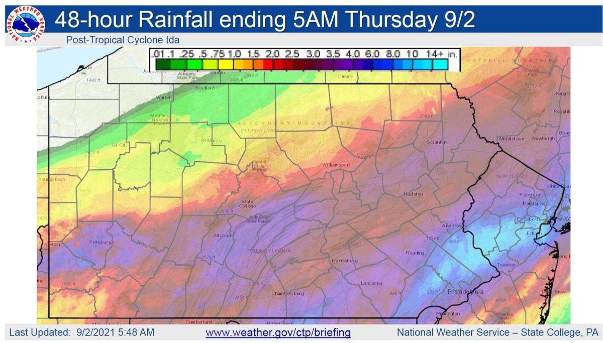 CommissionerRD's tweet photo. Looks like Lancaster County averaged around 4 to 5 inches of rain as seen on the rainfall map.  The Conestoga River is expected to crest at over 17' above major flood level of 15'.  Be careful driving through areas of water buildup and during cleanup. https://t.co/6IHrg5JCW2