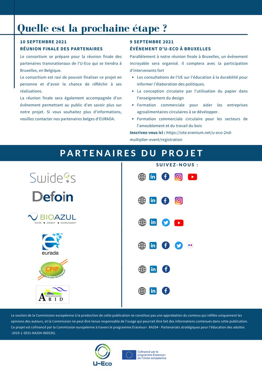 Eurada_RDAs's tweet photo. La 5ème et dernière newsletter de #UEcoProject est sortie ! Les points forts incluent des informations sur notre prochain événement public sur la promotion de l'#EconomieCirculaire à travers l'éducation et la formation.♻️🎓
Registrez-vous ici.🖱️➡️https://t.co/oKWibrnZ8w https://t.co/JSKt1BxASu
