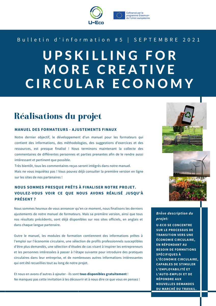 Eurada_RDAs's tweet photo. La 5ème et dernière newsletter de #UEcoProject est sortie ! Les points forts incluent des informations sur notre prochain événement public sur la promotion de l'#EconomieCirculaire à travers l'éducation et la formation.♻️🎓
Registrez-vous ici.🖱️➡️https://t.co/oKWibrnZ8w https://t.co/JSKt1BxASu