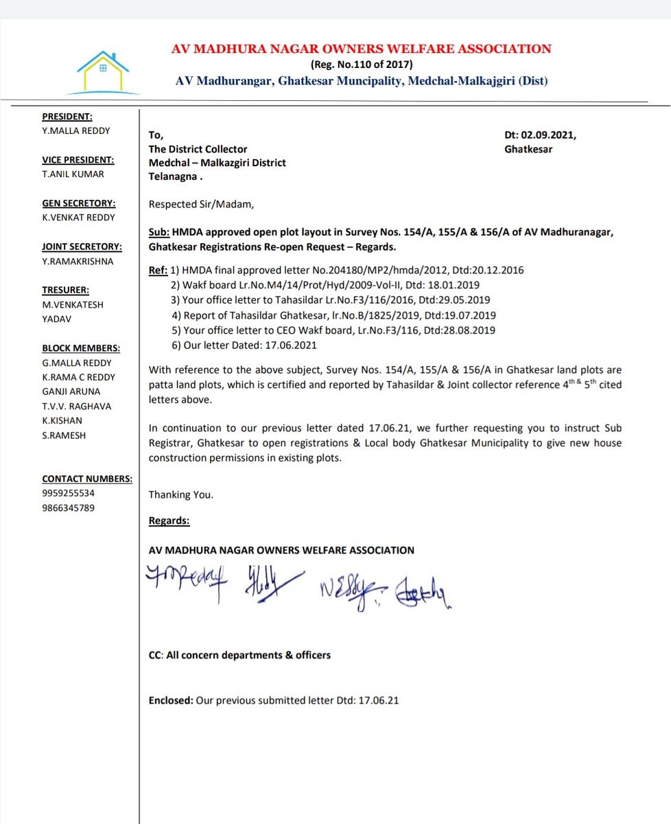 jaipalgummadi's tweet photo. @TelanganaCMO @Collector_MDL @chmallareddyMLA  @arvindkumar_ias @KTRoffice @KTRTRS @HMDA_Gov @TGhatkesar Sir, please reopen registrations. We are around 200+ midle class families. https://t.co/h81YgcvUef