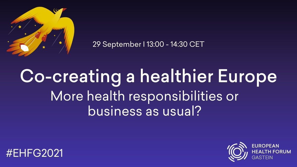 GasteinForum's tweet photo. The second #EHFG2021 plenary will put #civilsociety centre stage to collect & explore their perspectives of a new role for the EU in health. Do you have any questions for our speakers? Let us know!
With @micheclb @milkasklvc @anniekderuijter @HowardCatton https://t.co/UQDC2Rnd8e https://t.co/vxfE6DcWLW