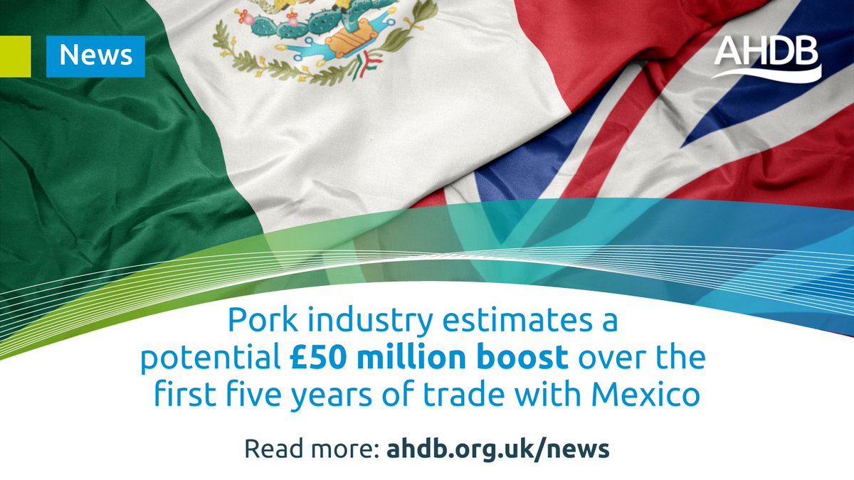 TheAHDB's tweet photo. ❗ Breaking news ❗
Mexican market opens its doors for imports of British pork for the first time, which means a potential boost of £50m over the first five years of trade.

Find out more ➡ https://t.co/Cnh30wG8FO

@tradegovuk @DefraGovUK @AHDB_Pork https://t.co/2UJr9jmQWU