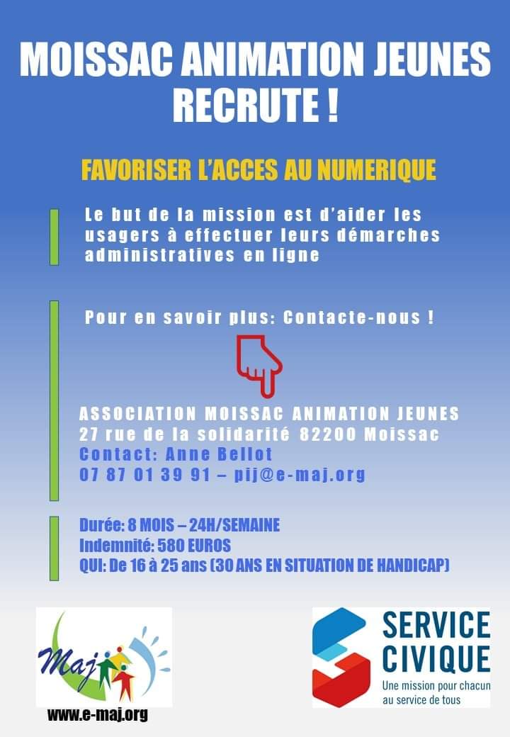 AssociationMAJ's tweet photo. 👋 Jeune ? Motivé ? Contacte nous ! 
#Recrutement #Servicecivique
👉 Mission : Favoriser l'accès au Numérique https://t.co/PPHN90f9Q1
