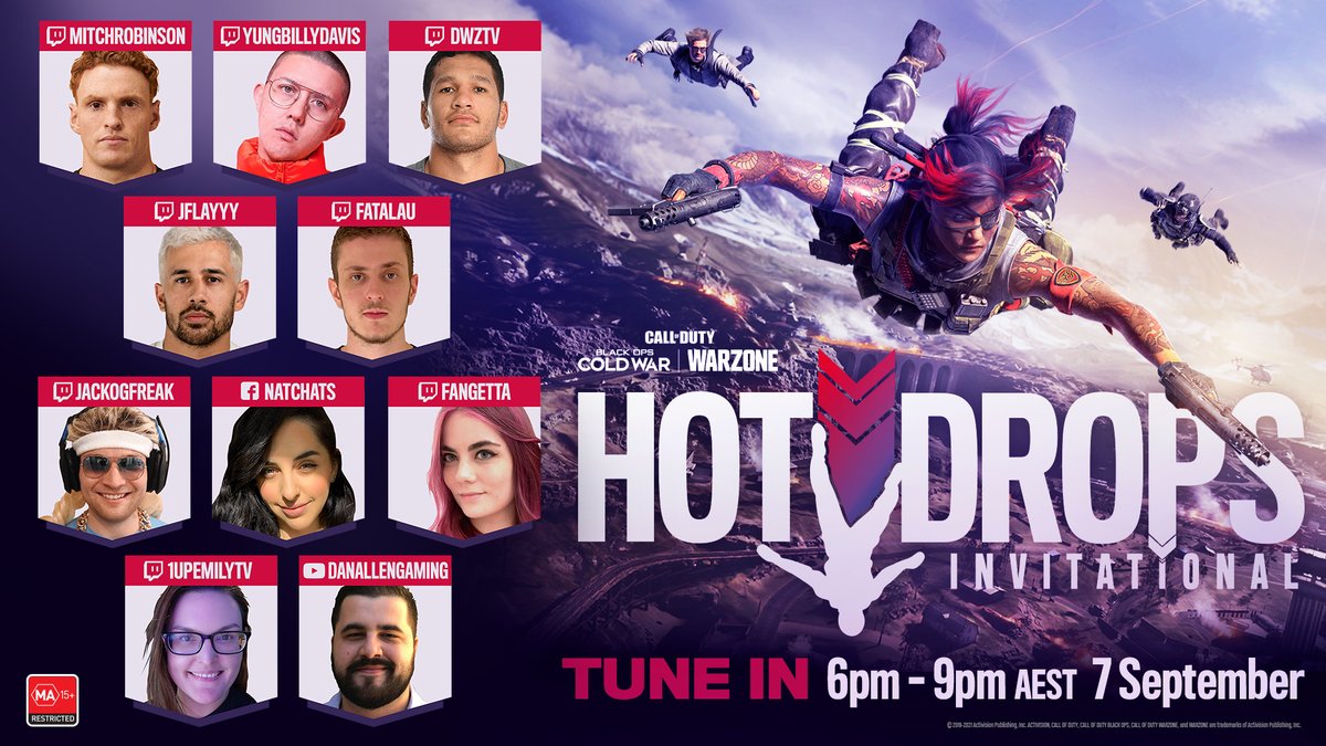 CallofDuty_ANZ's tweet photo. Whose squad will you be backing in the #CallofDutyHotDrops Invitational?

Tune in from 6pm AEST on Tuesday for your chance to win a Call of Duty: Vanguard beta access key and see who comes out on top 🔥 #SeasonFive #Vanguard https://t.co/tqgtYdUs51