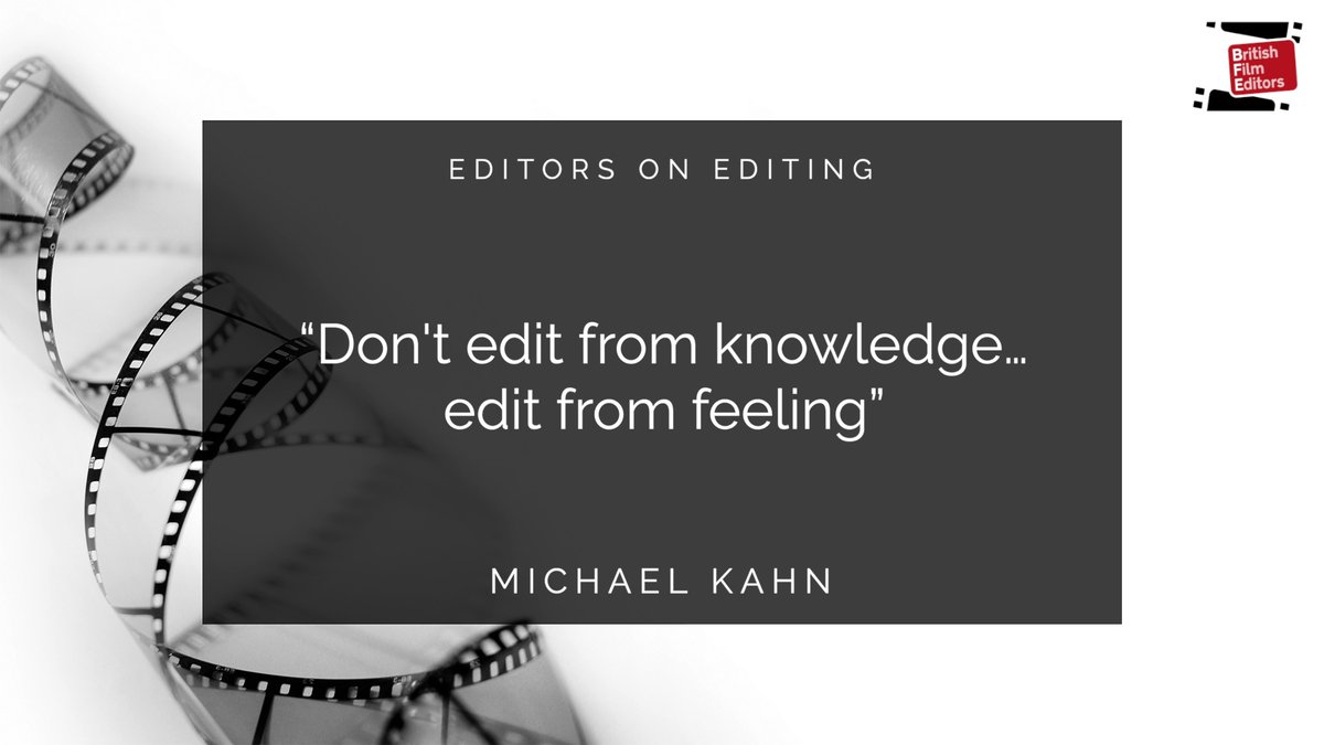 BFEditors's tweet photo. Editors #OnEditing - Michael Kahn, editor of “Jurassic Park” - https://t.co/0UZygOqMqh
“Don't edit from knowledge - edit from feeling” https://t.co/EhzCytrClp