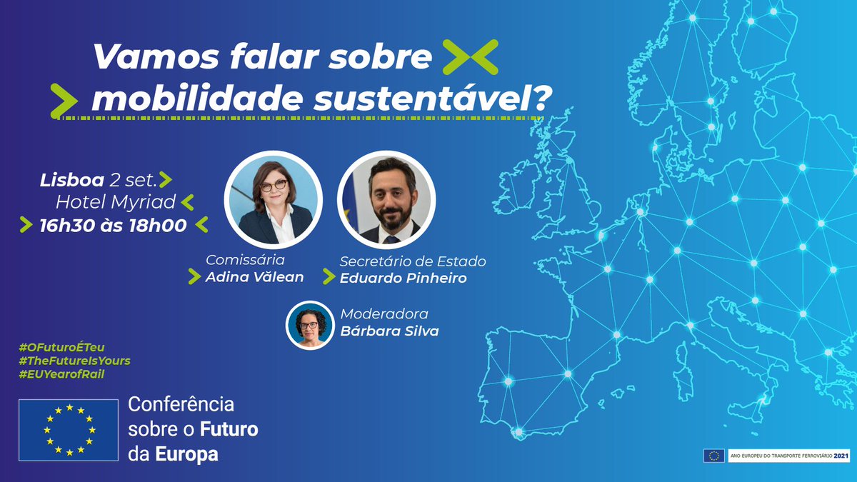 EDirectAMPorto's tweet photo. 📌 Hoje, pelas 16h30, debate sobre mobilidade sustentável com Adina Valean, Comissária Europeia dos Transportes e o Secretário de Estado da Mobilidade, Eduardo Pinheiro. 

👉 Inscreva-se já em https://t.co/0rE2UVMkFf

#OFuturoéTeu #ConnectingEurope #EUYearofRail #TheFutureIsYour https://t.co/qDHOH1wpPV